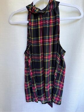 J.Crew Stewart Tartan Plaid Tie Neck Sleeveless Blouse Size 6